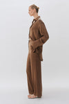 Chocolate Brown Wide Leg Silk Tailored Trouser