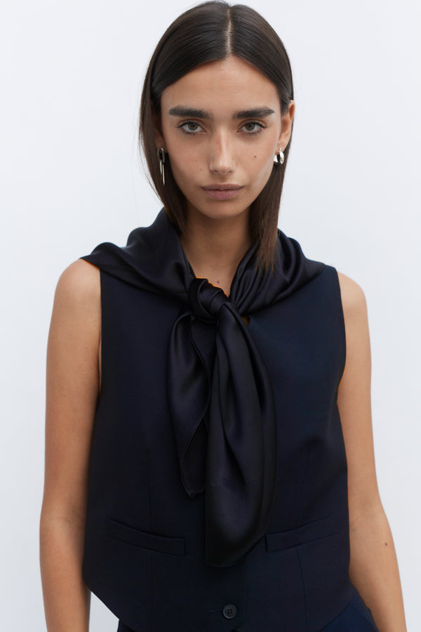 Navy Oversized Silk Scarf