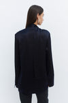 Navy Silk Tie Neck Shirt