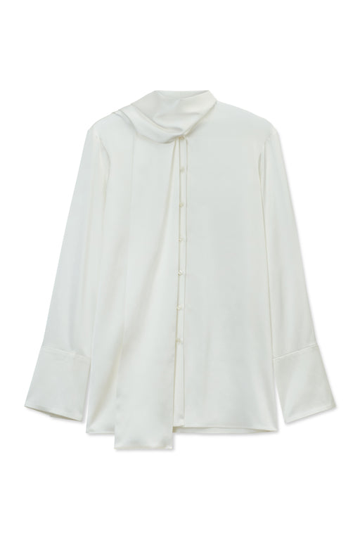 Cream Silk Tie Neck Shirt