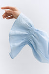 Blue Linen Floaty Smocked Cuff Shirt