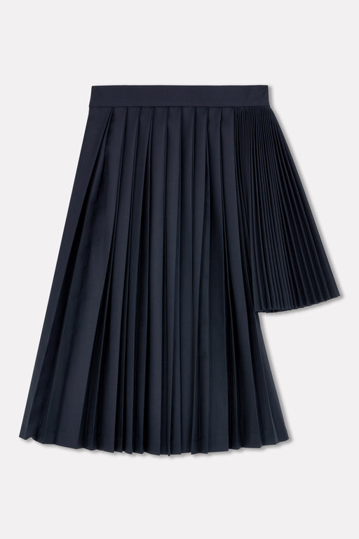Navy Contrast Pleated Skirt