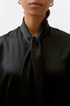 Black Silk Tie Neck Shirt