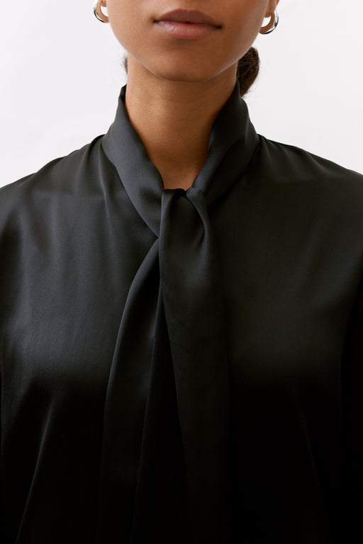 Black Silk Tie Neck Shirt