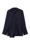 Navy Silk Tie Neck Shirt