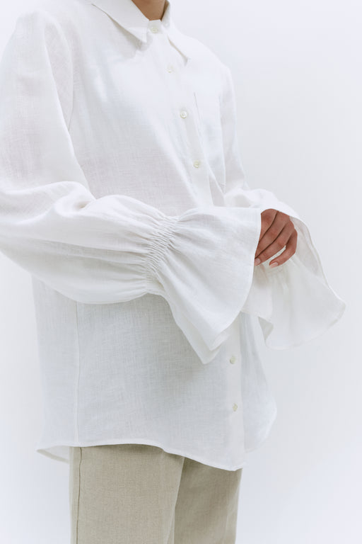 Linen Floaty Smocked Cuff Shirt