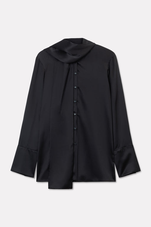 Black Silk Tie Neck Shirt