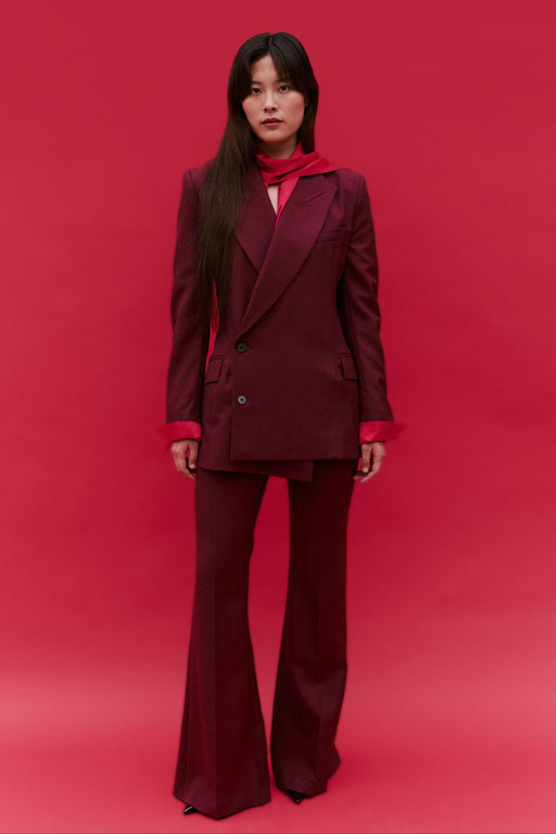 Burgundy Wool Fit & Flare Trouser