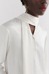 Cream Silk Tie Neck Shirt