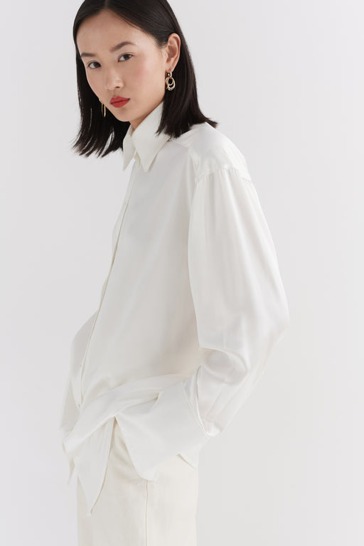 Ivory Silk Oversized Tailored Shirt