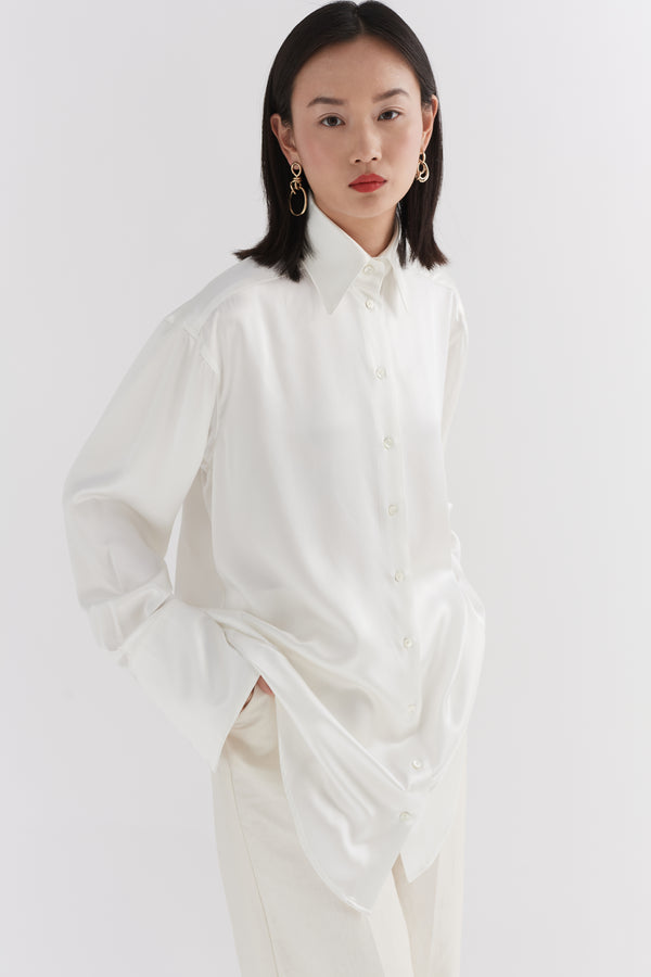 Ivory Silk Oversized Tailored Shirt