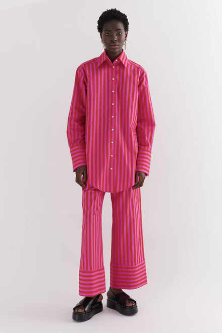 Pink & Red Candy Stripe Oversized Tailored Cotton Shirt