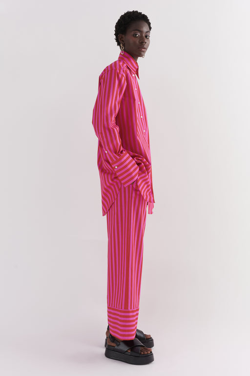 Pink & Red Candy Stripe Oversized Tailored Cotton Shirt