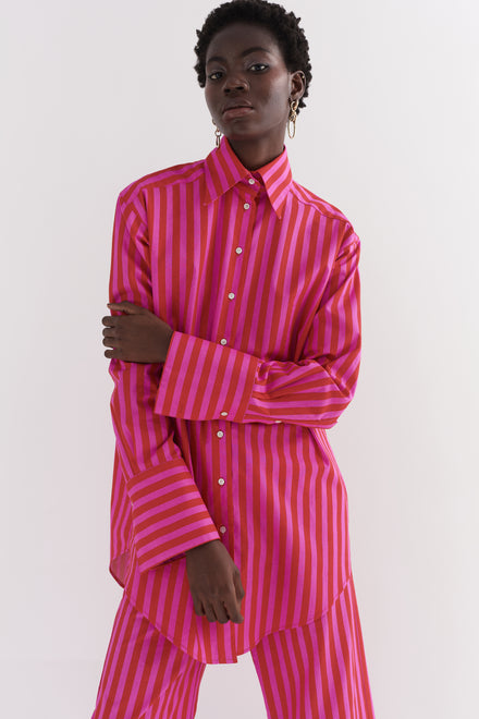 Pink & Red Candy Stripe Oversized Tailored Cotton Shirt