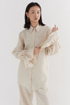 Natural Linen Floaty Smocked Cuff Shirt