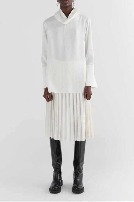 Ivory  Mock Neck Silk Neck Shirt