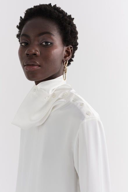 Ivory  Mock Neck Silk Neck Shirt