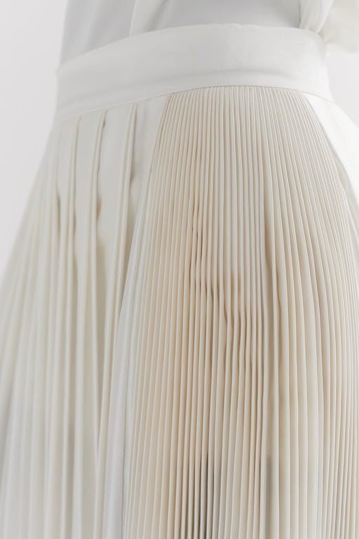 Ivory Silk Contrast Pleated Skirt