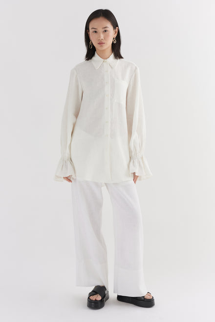 Linen Floaty Smocked Cuff Shirt