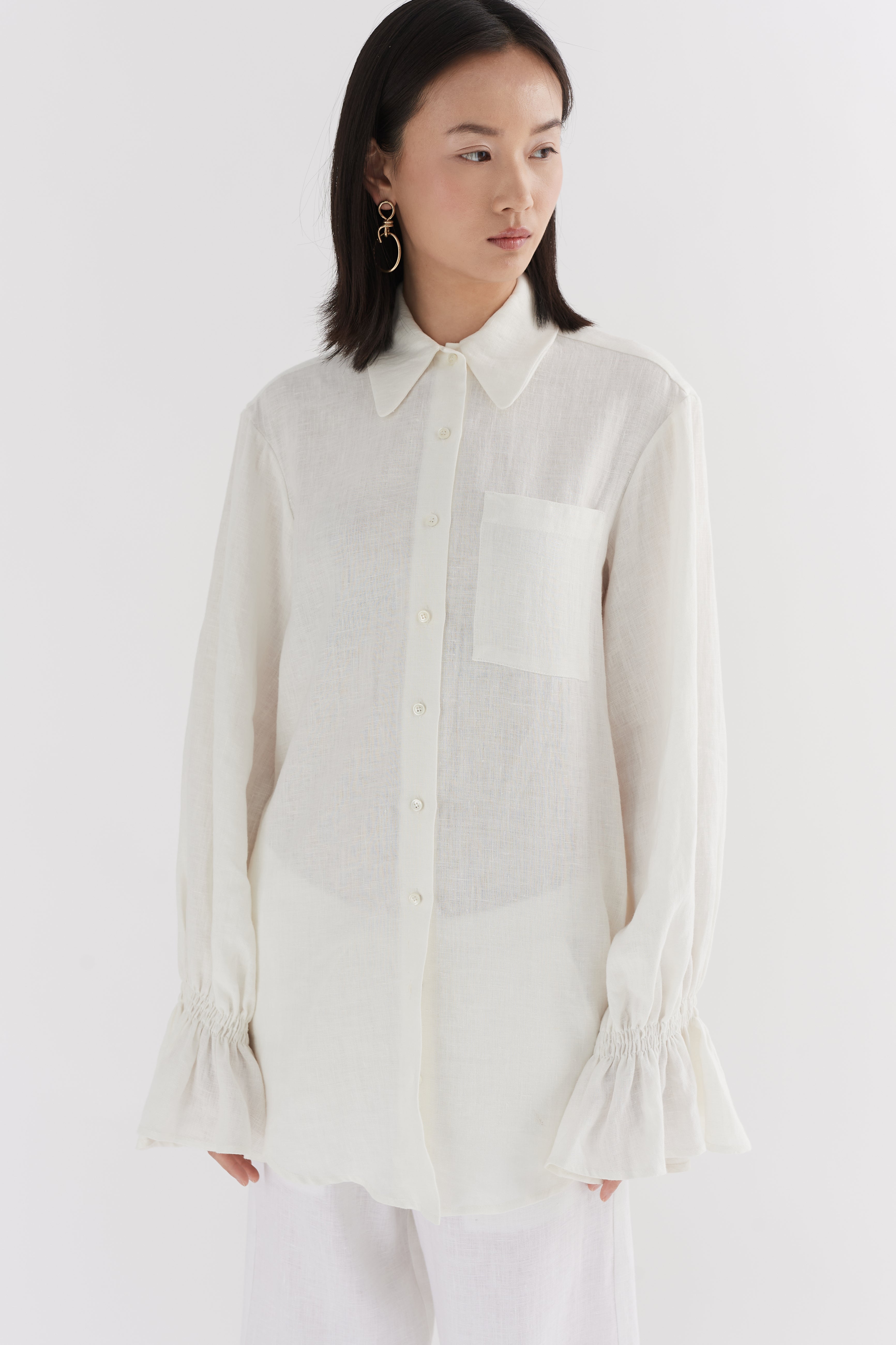 Linen Floaty Smocked Cuff Shirt | Laura Pitharas