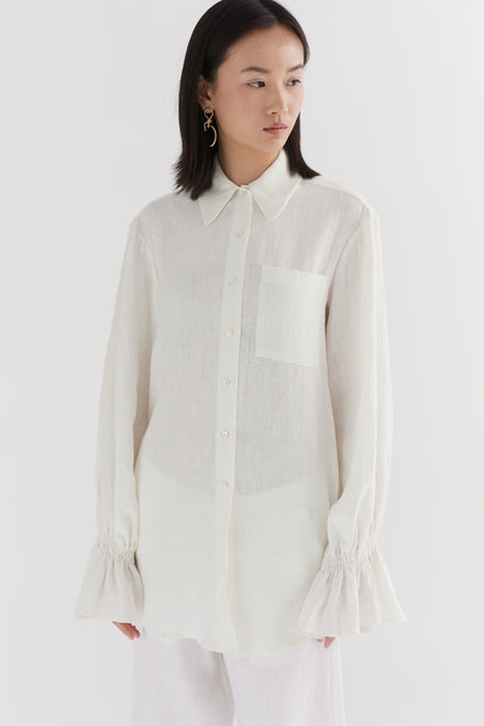 Linen Floaty Smocked Cuff Shirt