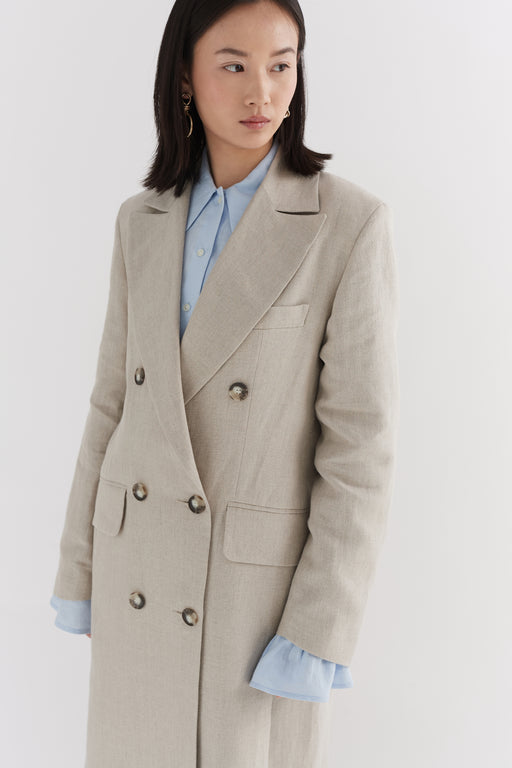 Linen Double Breasted Tailored Coat