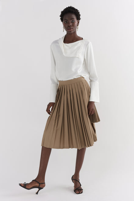 Khaki Contrast Pleated Skirt