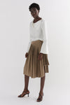 Khaki Contrast Pleated Skirt