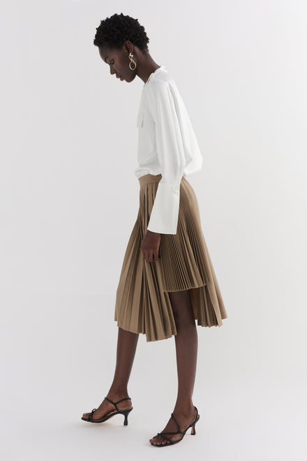 Khaki Contrast Pleated Skirt