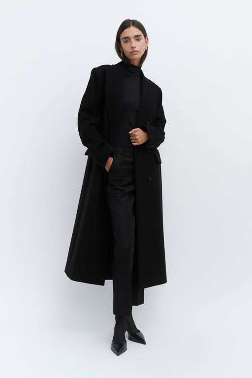 Women's Double Breasted Tailored Wool Black Coat | Laura Pitharas