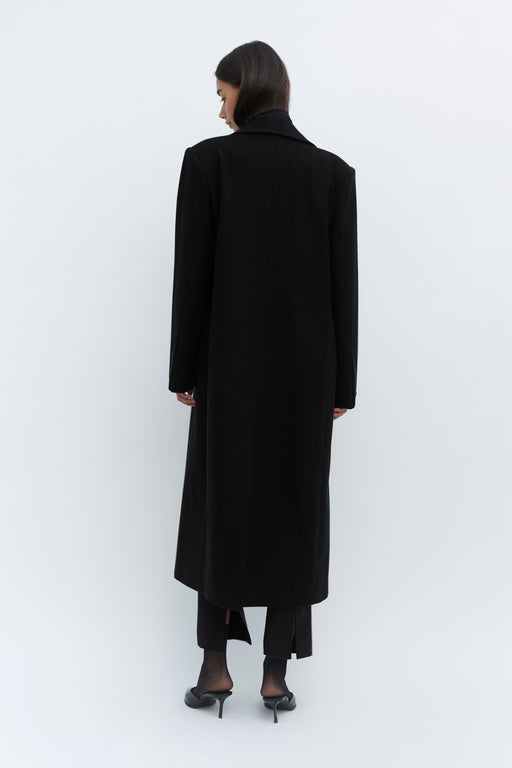 Black Double Breasted Tailored Wool Coat