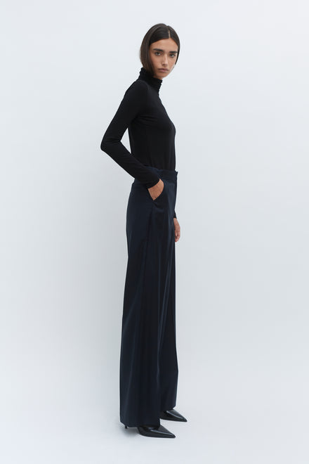 Navy Wool Wide Leg Trouser