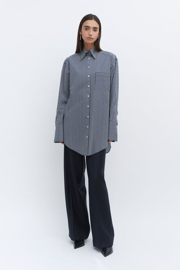 Navy Stripe Oversized Tailored Poplin Shirt