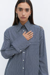 Navy Stripe Oversized Tailored Poplin Shirt