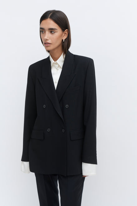 Black Wool Double Breasted Jacket