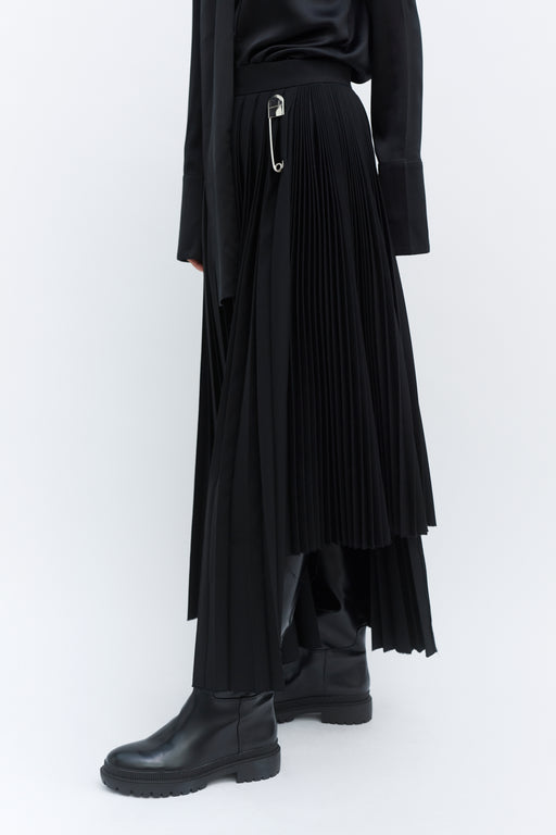 Women's Black Wool Contrast Pleated Skirt | Laura Pitharas