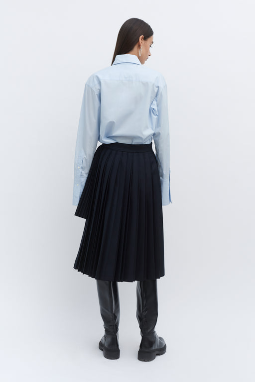 Navy Contrast Pleated Skirt