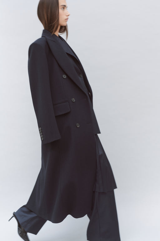 Navy Double Breasted Tailored Wool Coat