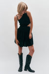 One Shoulder Cut Out Black Poplin Dress