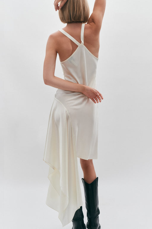 Asymmetrical Butter Yellow Silk Strap Floaty Dress