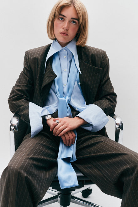 Chocolate Pinstripe Wrap Jacket