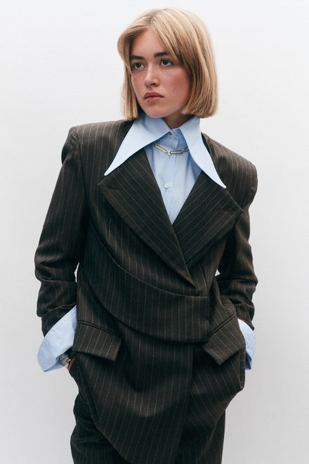 Blue Exaggerated Collar Oversized Tailored Organic Poplin Shirt