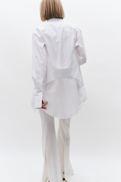 White Asymmetrical Collar Oversized Tailored Organic Poplin Shirt