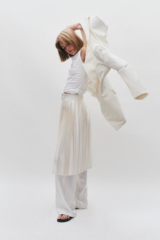Ivory Silk Contrast Pleated Skirt