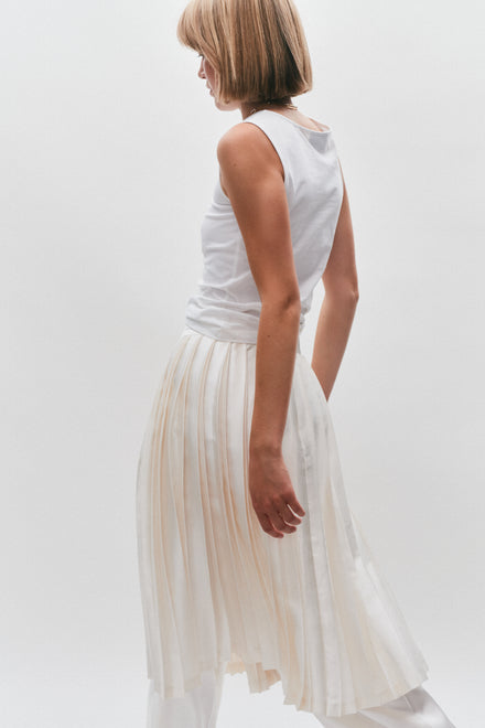 Ivory Silk Contrast Pleated Skirt