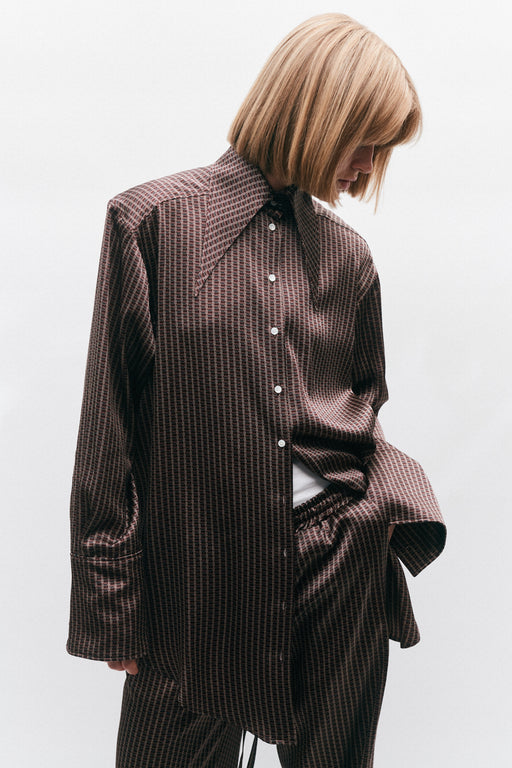 Brown LP Printed Silk Exaggerated Collar Shirt