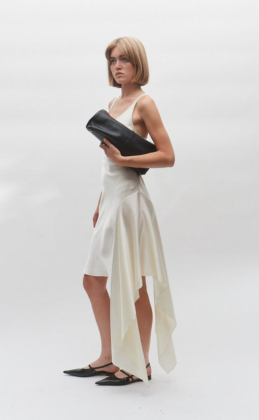 Asymmetrical Butter Yellow Silk Strap Floaty Dress