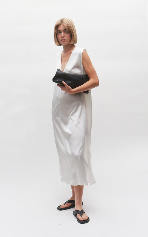 V Neck Ivory Silk Slip Dress