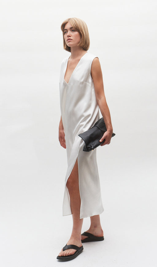 V Neck Ivory Silk Slip Dress