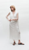 Long Sleeve Ivory Organza Silk Dress
